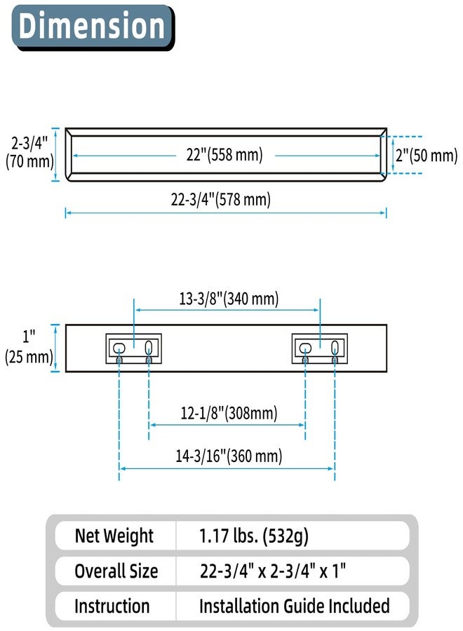 Angle Simple Towel Bar Brushed Nickel, SUS 304 Bath Towel Rack Holder for Bathroom Wall Mounted Storage Rail, 22.76" - Image 2