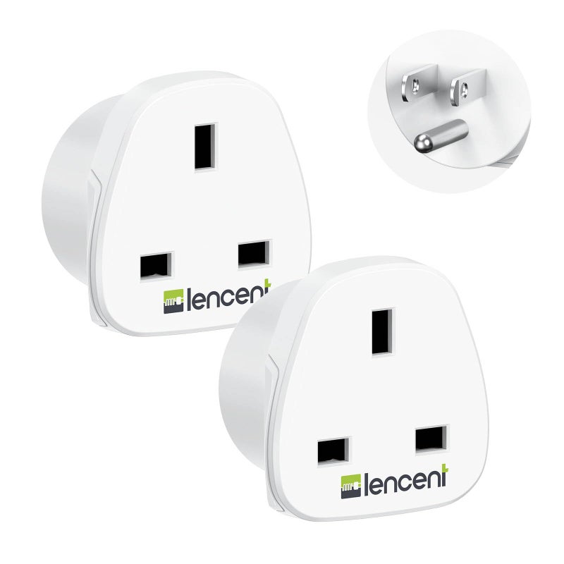 LENCENT UK to US America Plug Adapter, 2 Pack Grounded USA Visitors Travel Converter, Converts All Type G Plugs from United Kingdom UK Singapore Malaysia UAE Ireland Malta Hongkong and etc. (Type B) - Image 1