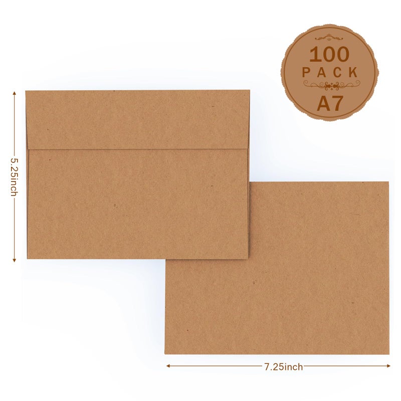 Goefun A7 Brown Kraft Envelopes Self Seal 100 Pack 120 GSMï¼ŒGoefun Printable 5x7 Envelopes for Invitation, Mailing, Weddings, Business, Birthday, Photos, Documents and DIY Cards - Image 2