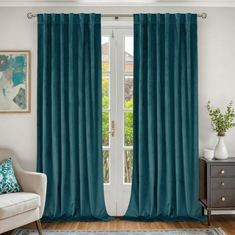 BGment Teal Velvet Curtains 96 Inches for Living Room Thermal Insulated Room Darkening Curtains Sound Reduce Drapes with Back Tab and Rod Pocket for French Door Set of 2 Panels 52 x 96 Inch
