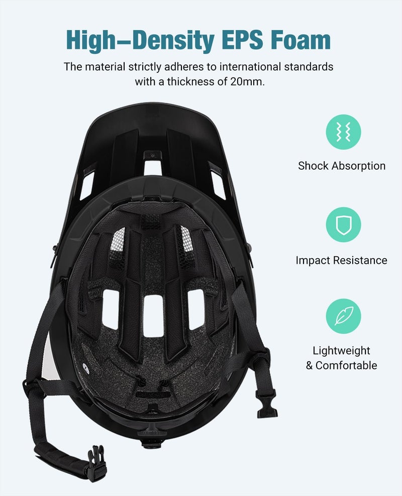 Favoto Adult Mountain Bike Helmet for Men & Women, Magnetic Buckle MTB Helmet with Removable Visor, Lightweight for Commuting & Off-Road Cycling, Balck - Image 3