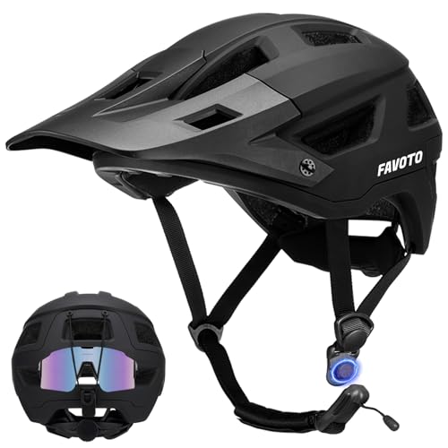 Favoto Adult Mountain Bike Helmet for Men & Women, Magnetic Buckle MTB Helmet with Removable Visor, Lightweight for Commuting & Off-Road Cycling, Balck - Image 1