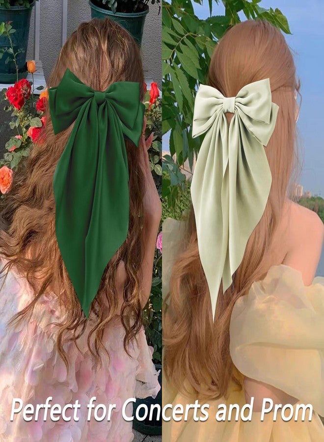 Velscrun Black White Green Dark Green Hair Bows for Women Girls, Silky Satin Large Coquette Bow, Oversized Hair Ribbons 4Pcs Big Bows Clip Long Tail Bowknot Hair Barrettes Christmas Bow Accessories - Image 3