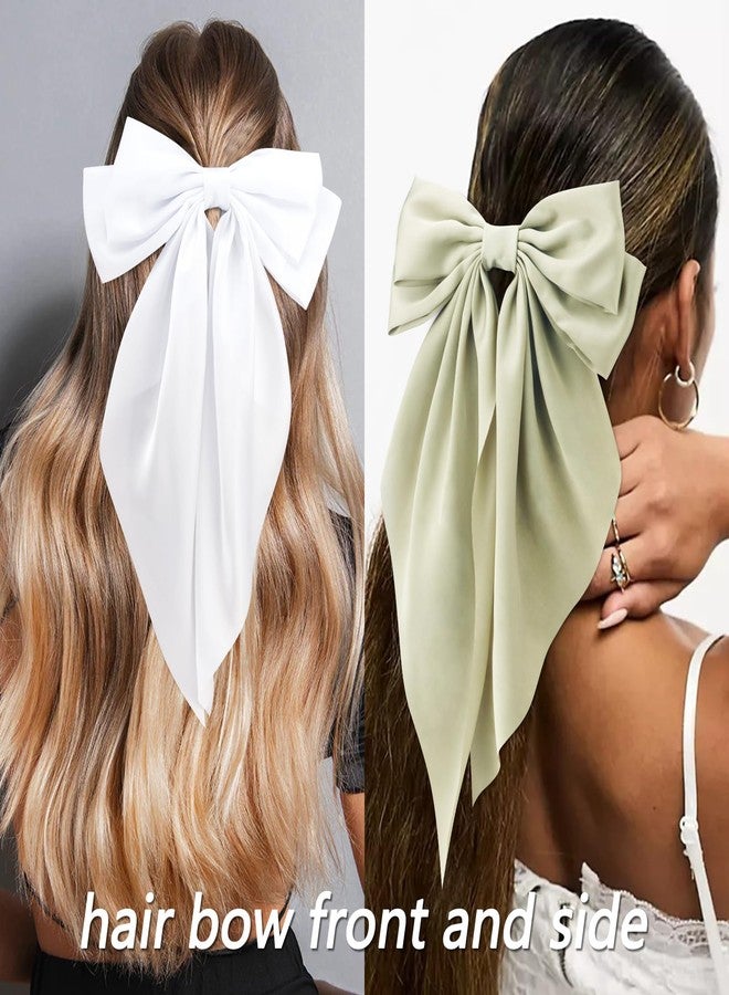 Velscrun Black White Green Dark Green Hair Bows for Women Girls, Silky Satin Large Coquette Bow, Oversized Hair Ribbons 4Pcs Big Bows Clip Long Tail Bowknot Hair Barrettes Christmas Bow Accessories - Image 2