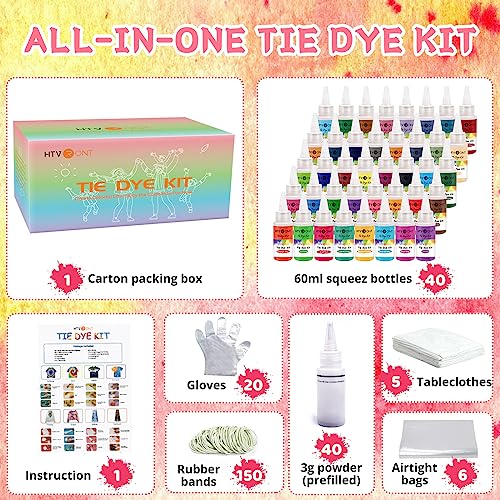 HTVRONT Tie Dye Kit - 40 Vibrant Colors Tye Dye Kit for Large Groups, Pre-Filled Bottles Tye dye for Kids, Permanent Tie Dye Kits for Adults Tyedyedye Party Supplies Tye dye Kit to Go(Just Add Water) - Image 4