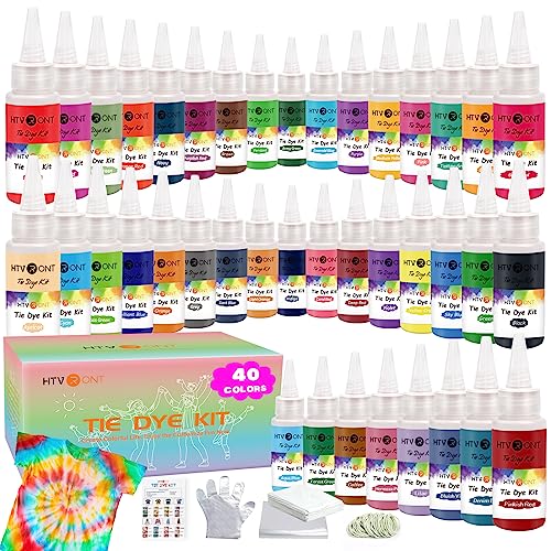 HTVRONT Tie Dye Kit - 40 Vibrant Colors Tye Dye Kit for Large Groups, Pre-Filled Bottles Tye dye for Kids, Permanent Tie Dye Kits for Adults Tyedyedye Party Supplies Tye dye Kit to Go(Just Add Water) - Image 1