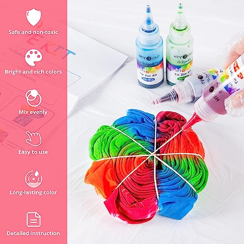 HTVRONT Tie Dye Kit - 40 Vibrant Colors Tye Dye Kit for Large Groups, Pre-Filled Bottles Tye dye for Kids, Permanent Tie Dye Kits for Adults Tyedyedye Party Supplies Tye dye Kit to Go(Just Add Water) - Image 3