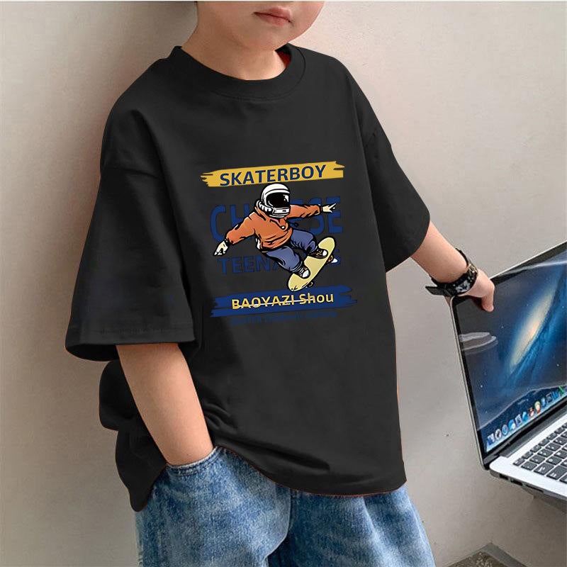 2445# Children'S Wear Boys T-Shirt Short Sleeve Cotton Children'S Summer Jacket Boys Middle And Big Children Cool Half Sleeve - Image 4