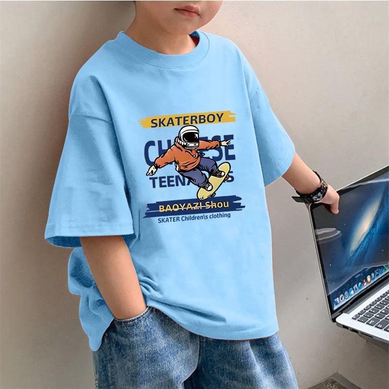 2445# Children'S Wear Boys T-Shirt Short Sleeve Cotton Children'S Summer Jacket Boys Middle And Big Children Cool Half Sleeve - Image 2