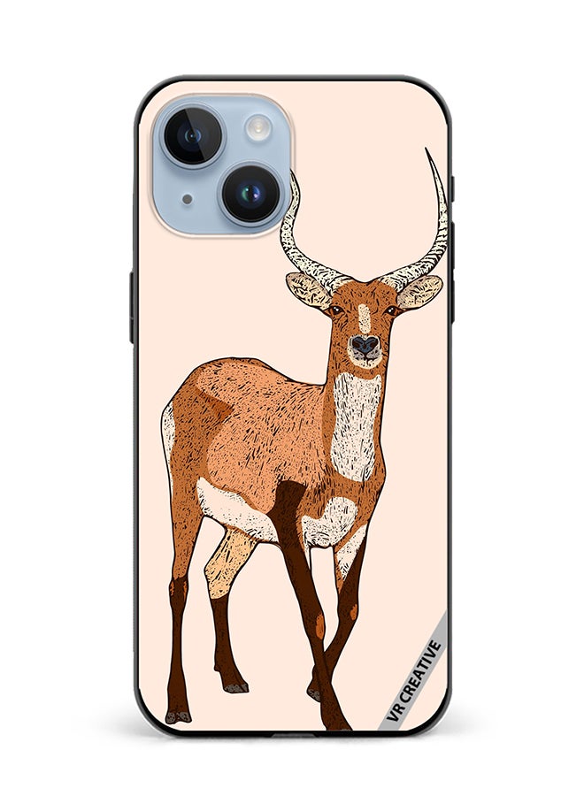 VR CREATIVE Protective Case Cover For Apple iPhone 15 Red Lechwe, Deer Engraved Design Multicolour - Image 1