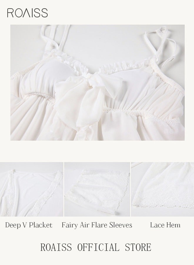 roaiss طقم ثوب نوم نسائي مكون من قطعتين، فستان نوم هالتر جميل، ملابس نوم دانتيل، ملابس نوم منزلية، طقم ملابس نوم رومانسية أنيقة، رداء نوم للسيدات لربيع الخريف، ملابس نوم