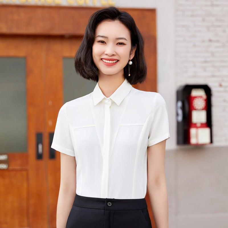 Summer New Slim-fit Short-sleeved Shirt Womens Business Wear White Shirt Workwear Office Clerk Workwear Womens Overalls White - Image 2
