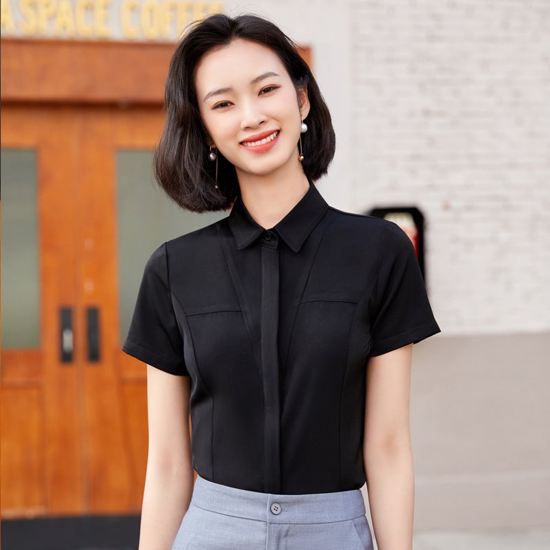 Summer New Slim-fit Short-sleeved Shirt Womens Business Wear White Shirt Workwear Office Clerk Workwear Womens Overalls White - Image 3