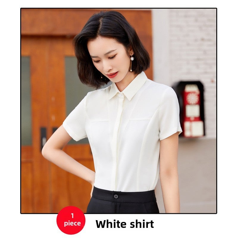 Summer New Slim-fit Short-sleeved Shirt Womens Business Wear White Shirt Workwear Office Clerk Workwear Womens Overalls White - Image 1