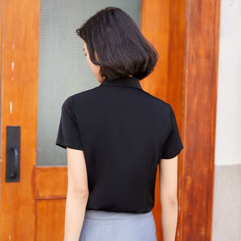 Summer New Slim-fit Short-sleeved Shirt Womens Business Wear White Shirt Workwear Office Clerk Workwear Womens Overalls White - Image 5