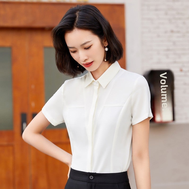 Summer New Slim-fit Short-sleeved Shirt Womens Business Wear White Shirt Workwear Office Clerk Workwear Womens Overalls White - Image 4