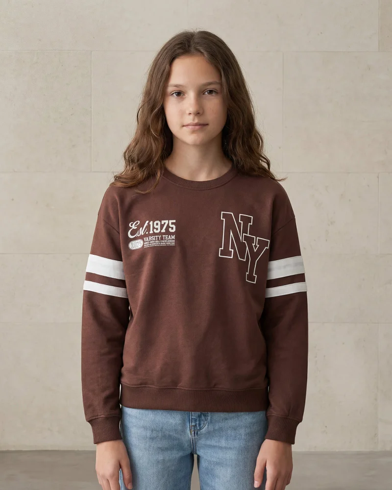 REDTAG Senior Girls Brown Drop Shoulder Sweatshirt