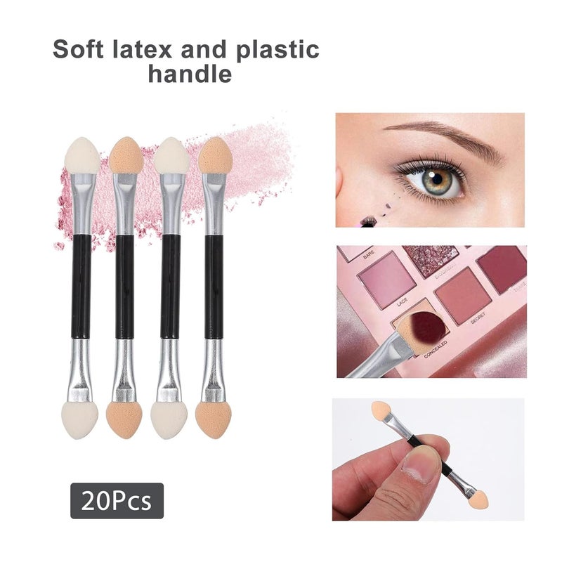 20pcs Double-ended Eye Shadow Brush and Disposable Eyeshadow Applicators Kit with Latex Sponge Tips for Precise Makeup Application in Beauty and Personal Care - Image 3