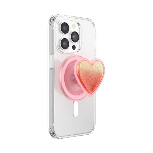 POPSOCKETS قبضة هاتف PopSockets لمغناطيس MagSafe مع حامل، حامل مغناطيسي، قمة قابلة للتبديل، تثبيت آمن لحالات iPhone MagSafe، قبضة الهاتف والتابلت، PopSockets لطيفة - قلب مائي وردي قابل للضغط - Image 1