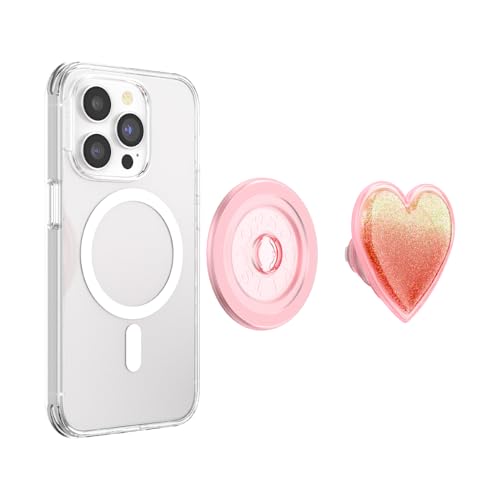 POPSOCKETS قبضة هاتف PopSockets لمغناطيس MagSafe مع حامل، حامل مغناطيسي، قمة قابلة للتبديل، تثبيت آمن لحالات iPhone MagSafe، قبضة الهاتف والتابلت، PopSockets لطيفة - قلب مائي وردي قابل للضغط - Image 4