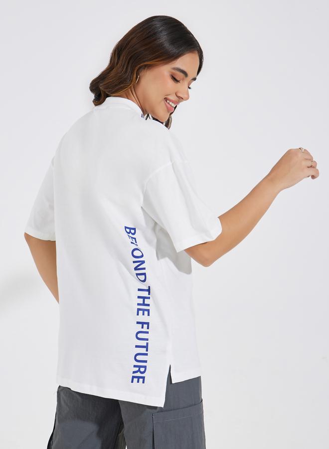 Styli Styli Oversized Slogan T-Shirt with High-Low Hem  - Image 1
