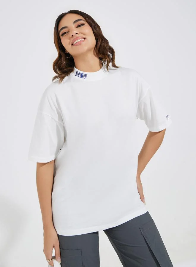 Oversized Slogan T-Shirt with High-Low Hem