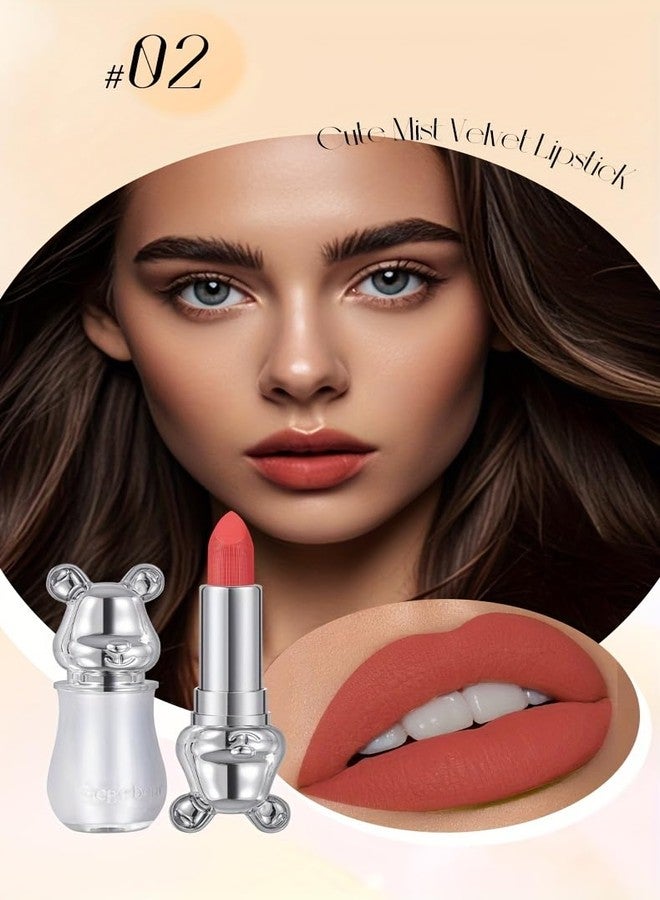 GEGE BEAR Cute Velvet Matte Lipsticks for Women, Matte Waterproof Smudgeproof Long Lasting Nude Brown Pink Red Maroon Crayon Velvet Smooth Bullet Lipstick (#02-ROSE PETAL, PACK OF 1) - Image 2