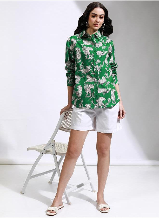 Tokyo Talkies - Animal Print Cutaway Collar Oversized Casual Shirt by Styli - Image 1