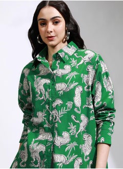 Animal Print Cutaway Collar Oversized Casual Shirt by Styli