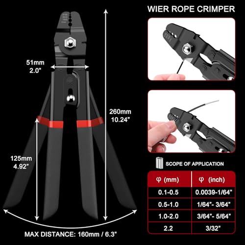 TOOGOND 328ft Wire Rope Crimping Tool Kit Fishing Crimping Tool With Black Vinyl Coated Wire Rope 7x7 Strand Core15mm 200Pcs 116Aluminum Crimp Loop Sleeves And 20Pcs Stainless Steel Thimble - Image 3