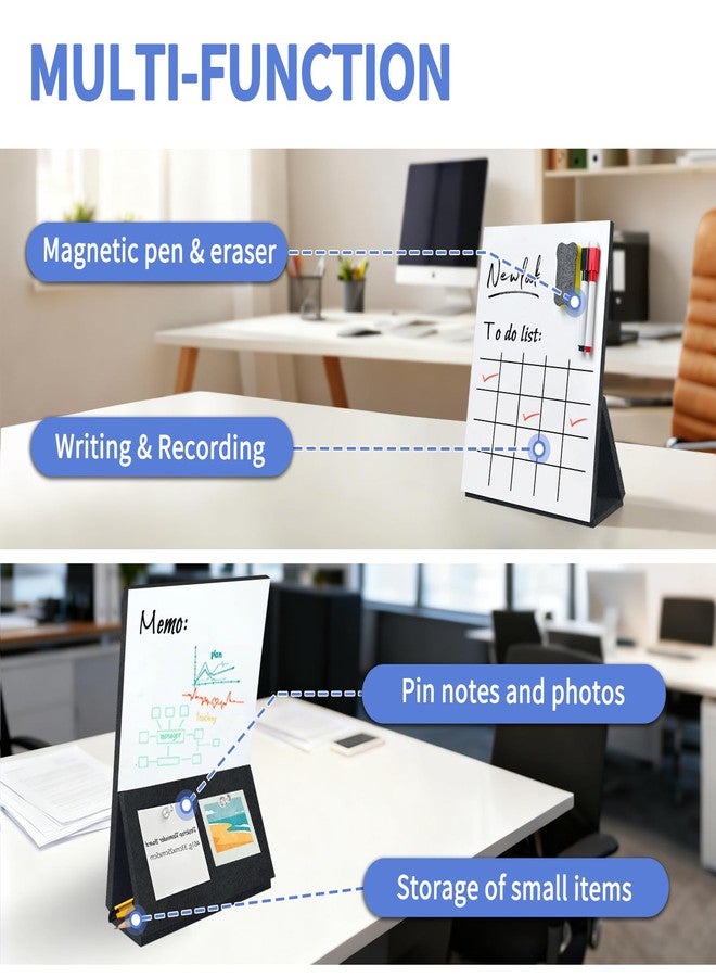 BXI Felt Small Desktop Whiteboard Combo- 8 x 9.5 Inches Double-Sided Magnetic Dry Erase Board, Portable Reusable Desk Notepad with Stand, Versatile Writing Sticky Note Board for Office Home School - Image 3