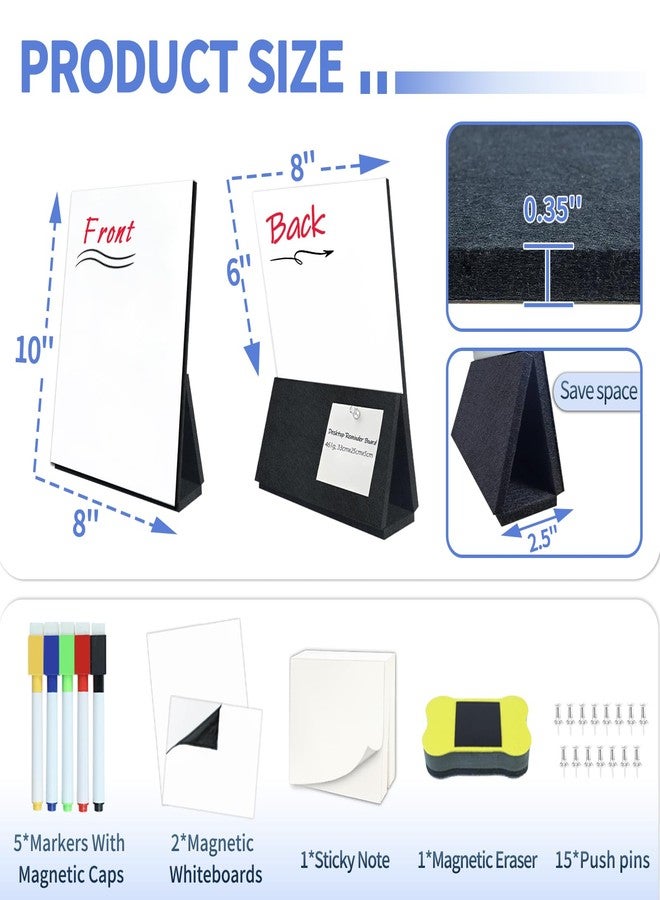 BXI Felt Small Desktop Whiteboard Combo- 8 x 9.5 Inches Double-Sided Magnetic Dry Erase Board, Portable Reusable Desk Notepad with Stand, Versatile Writing Sticky Note Board for Office Home School - Image 2