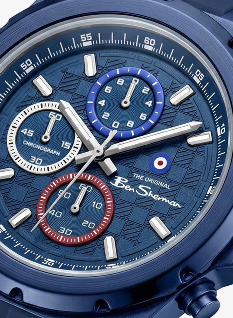 Ben Sherman Manchester  Blue Dial Blue Silicone Strap Chronograph Watch for Men, 43mm