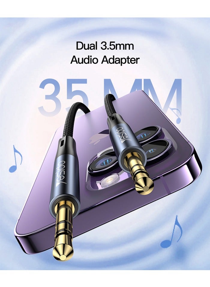 Yesido YAU39 1Meter Nylon Braided 3.5MM To 3.5MM Jack Plug Speakers Connection Aux Auxiliar Audio Cable Black  - Image 2