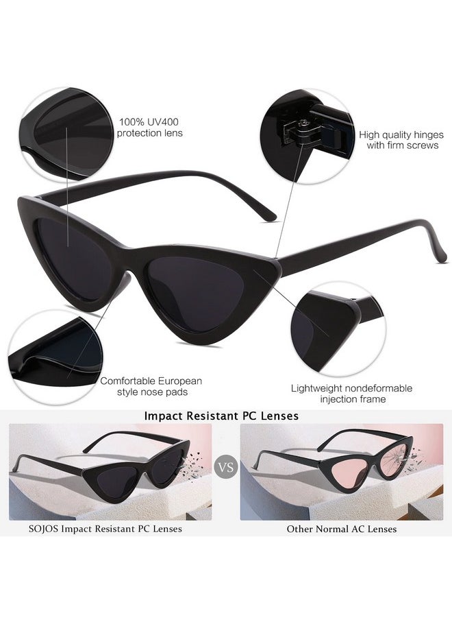 Sojos Retro Vintage Narrow Cat Eye Sunglasses For Women Clout Goggles Plastic Frame Sj2044 With Black Frame Grey Lens  - Image 3