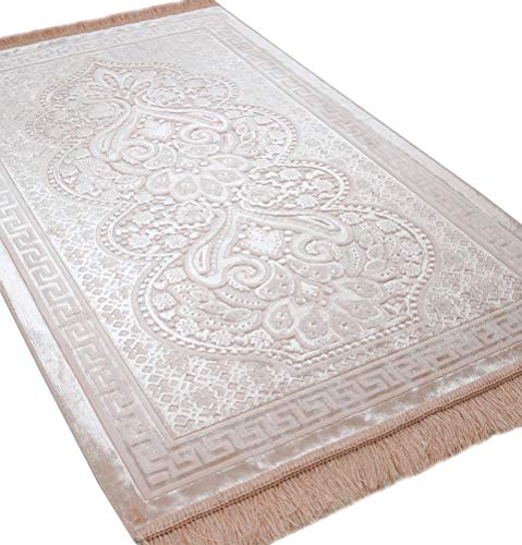Modefa Modefa Luxury Velvet Prayer Rug with Prayer Beads  Soft Elegant Muslim Turkish Janamaz Sajada Carpet for Men and Women  Plain Solid Prayer Mat Ramadan Eid Gift  Paisley Blush Pink 