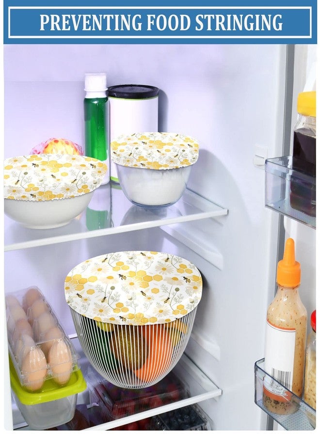 ZZKKO 5 Pieces Cloth Bowl Covers Reusable in 5 Size Bees Flower Stretch Fabric Bowl Covers Elastic Food Storage Covers Bread Bowl Covers Reusable Lids for Fruits Leftover - Image 2