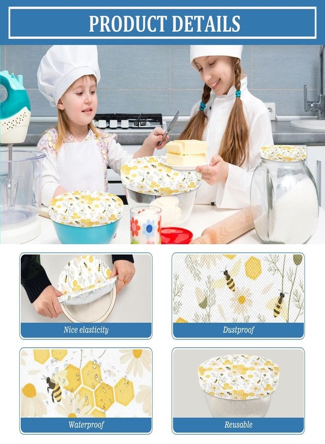 ZZKKO 5 Pieces Cloth Bowl Covers Reusable in 5 Size Bees Flower Stretch Fabric Bowl Covers Elastic Food Storage Covers Bread Bowl Covers Reusable Lids for Fruits Leftover - Image 4