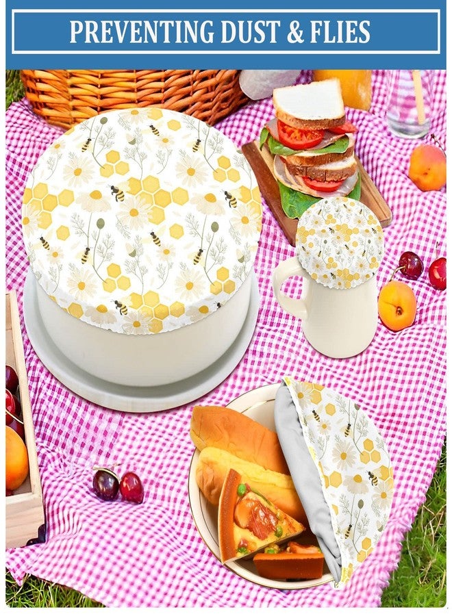 ZZKKO 5 Pieces Cloth Bowl Covers Reusable in 5 Size Bees Flower Stretch Fabric Bowl Covers Elastic Food Storage Covers Bread Bowl Covers Reusable Lids for Fruits Leftover - Image 3