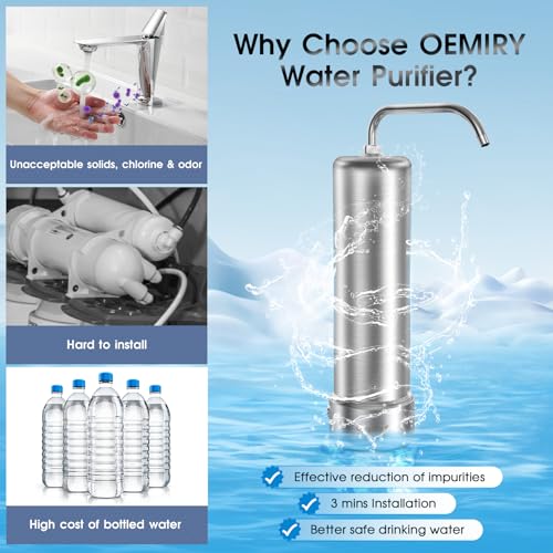 OEMIRY Countertop Water Filter, Stainless Steel 8000 Gallons Faucet Water Filtration System, Reduces 99.99% Chlorine, Lead, Heavy Metals, Bad Odor, OM-CF01 Included 1 Filter - Image 2