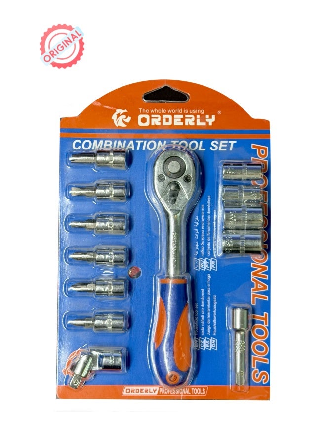 Orderly 12-in-1 Combination Ratchet Wrench & Tool Set | Reversible Ratchet Handle with 6 Bits, 4 Sockets & Universal Joint | Professional Chrome Vanadium Steel Repair Kit for Home & DIY - Image 5