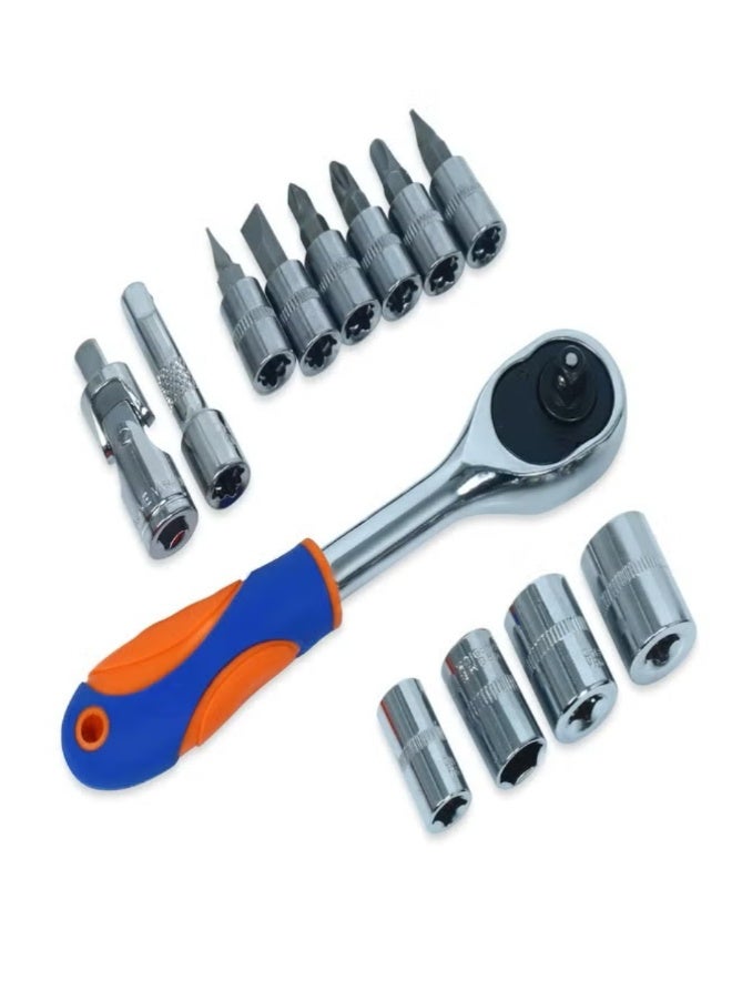 Orderly 12-in-1 Combination Ratchet Wrench & Tool Set | Reversible Ratchet Handle with 6 Bits, 4 Sockets & Universal Joint | Professional Chrome Vanadium Steel Repair Kit for Home & DIY - Image 2