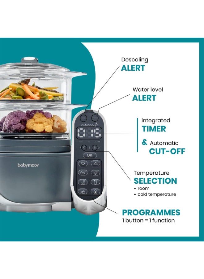 babymoov - Nutribaby (+) Food Processor And Blender Mixer - Industrial Grey, Steam Cook, Blend, Defrost, Reheat, Quick Homemade Baby Food - Xxl Capacity, 2.2L - Image 1