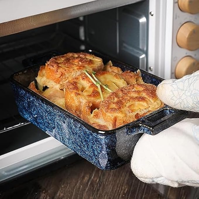 ريحني مجموعة أدوات الخبز الخزفية من الخزف وقوالب اللازانيا المستطيلة طقم أطباق الطهي كعكة المطبخ عشاء والاستخدام اليومي 3 قطع 15 × 85 بوصة أزرق - Image 4