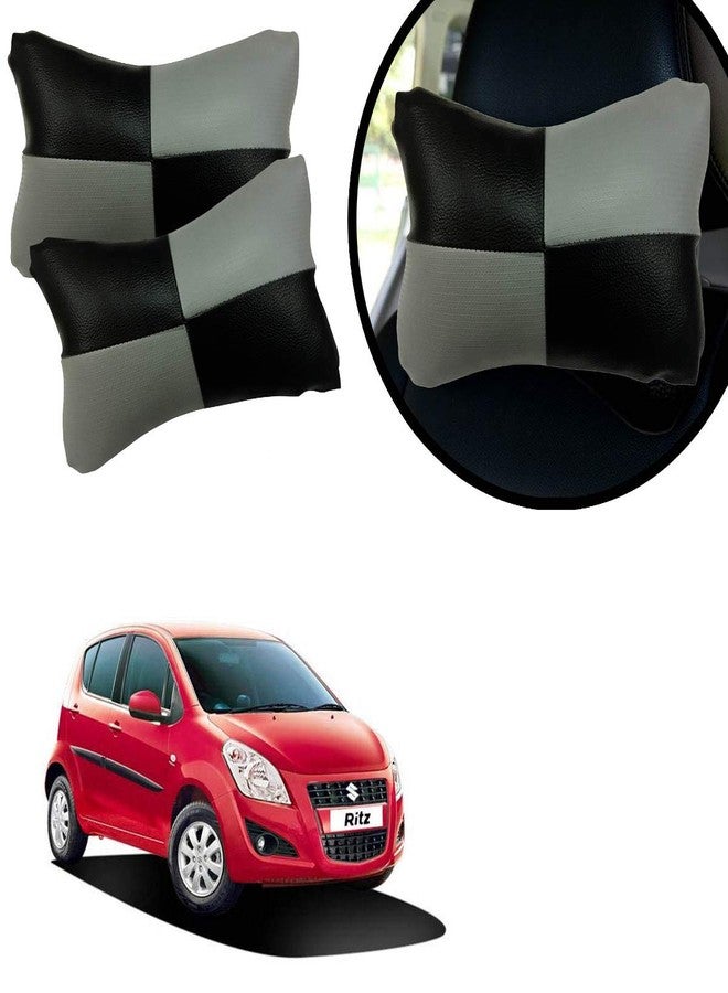 Adroitz Grey Leathertte Material Neck Rest Cushion in Check Design for Car_847 - Image 1