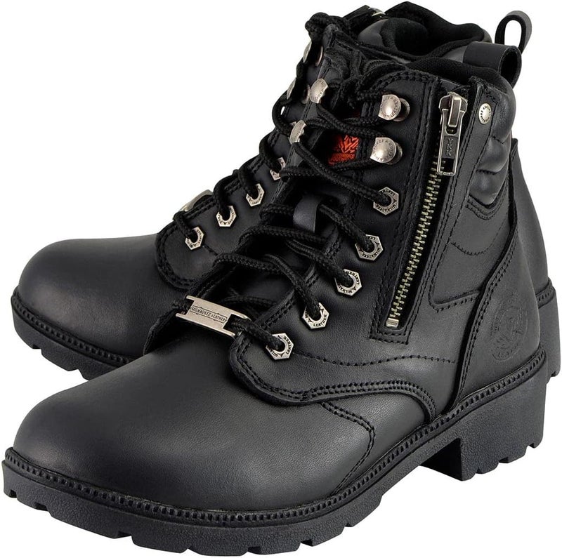 Milwaukee Leather MBL9320W Women's Black Premium Leather Wide-Width Lace-Up Motorcycle Rider Boots - Image 4