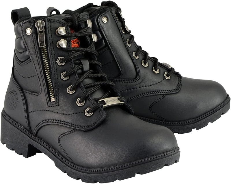 Milwaukee Leather MBL9320W Women's Black Premium Leather Wide-Width Lace-Up Motorcycle Rider Boots - Image 1