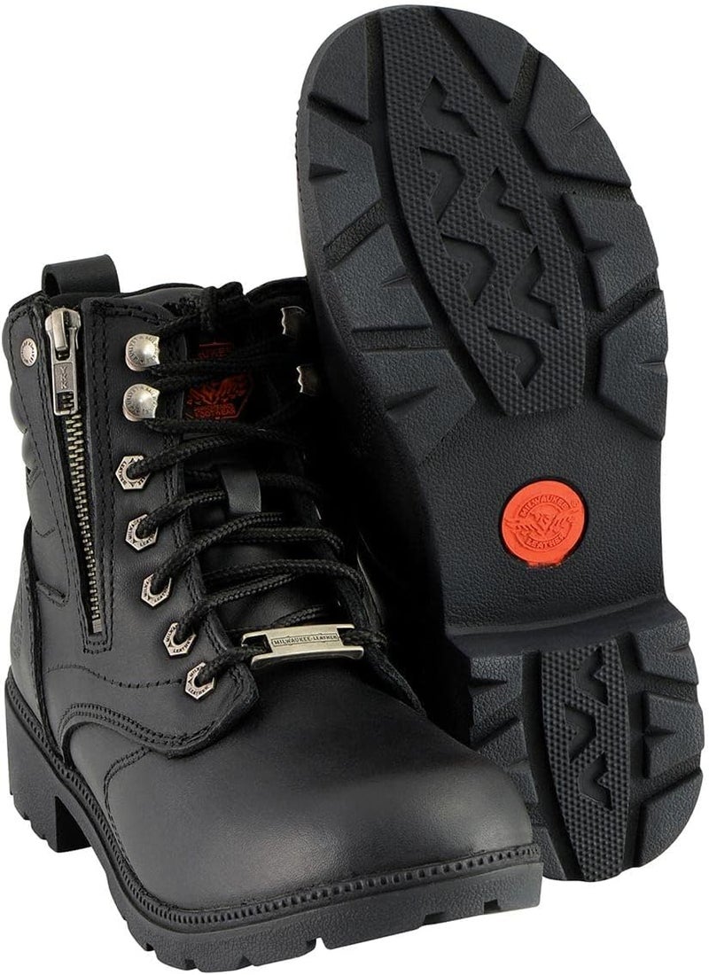 Milwaukee Leather MBL9320W Women's Black Premium Leather Wide-Width Lace-Up Motorcycle Rider Boots - Image 2