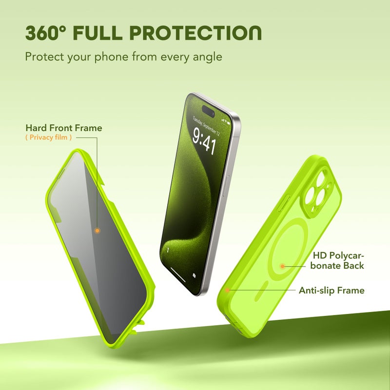 TIESZEN for iPhone 15 Pro Max Case, Compatible with MagSafe, Built-in Privacy Screen Protector and Camera Protection, Anti Spy Full Body Dustproof Shockproof Hard Phone Case 6.7", Matte Green - Image 3