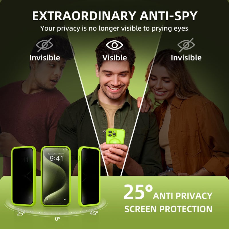 TIESZEN for iPhone 15 Pro Max Case, Compatible with MagSafe, Built-in Privacy Screen Protector and Camera Protection, Anti Spy Full Body Dustproof Shockproof Hard Phone Case 6.7", Matte Green - Image 2